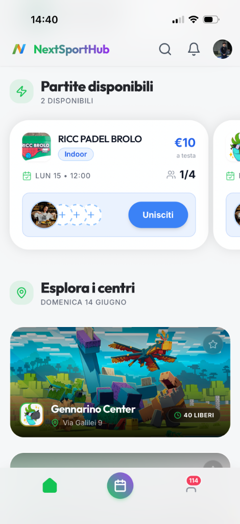 NextSportHub App Mobile - Prenotazioni